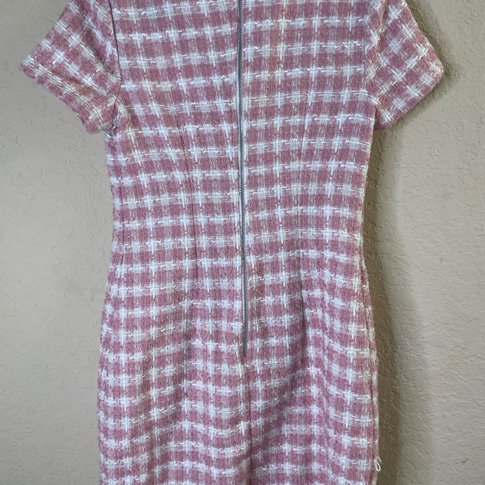 Bepop tweed pink and white stripe‎ dress short sleeve size S - Picture 5 of 8